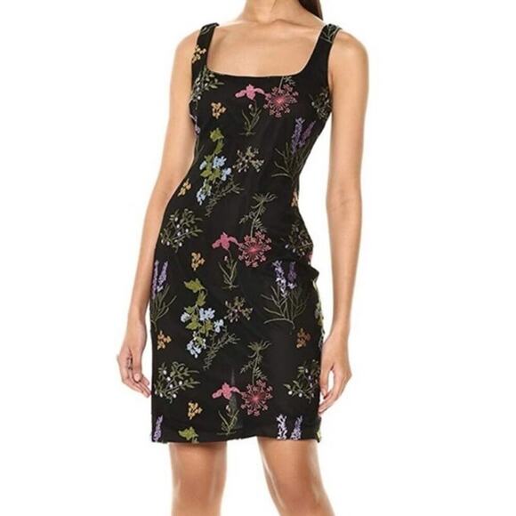 New Nicole Miller Floral Embroidered Black Mesh Sheath Dress 2 - Picture 1 of 7
